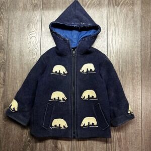 Vintage Handicraft Eskimo Wool Parka Coat Jacket Youth Medium  Blue Polar Bear